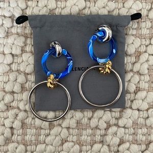 Balenciaga Silver & Blue Triple Hoop Earrings - New/Never Worn
